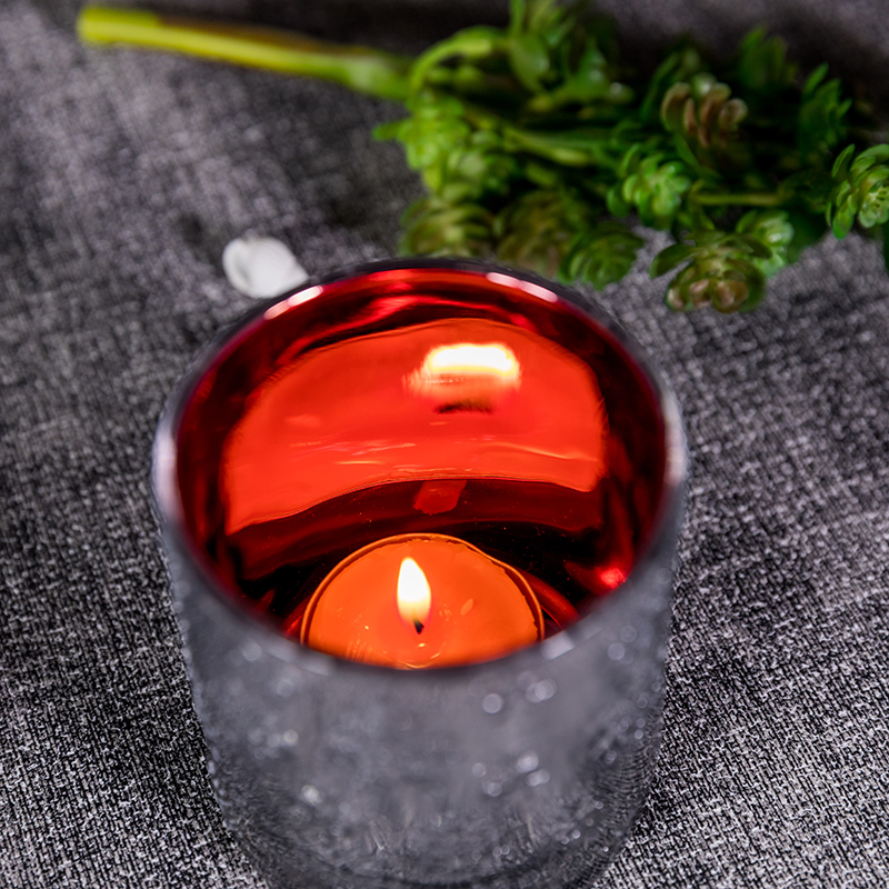 Customized luxury electroplated and color sprayed glass tealight votive wholesale candle holder for Christmas home decor